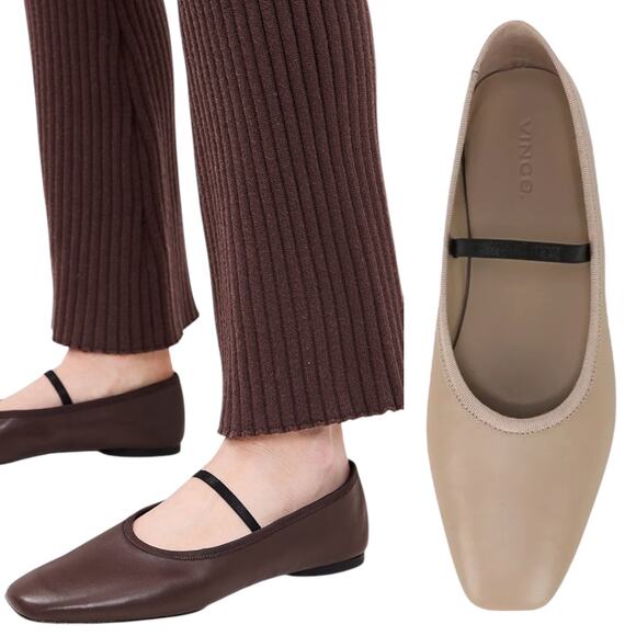 Vince Vivian Nappa Leather Mary Jane Flats Taupe Clay Size 8.5M - Picture 2 of 14